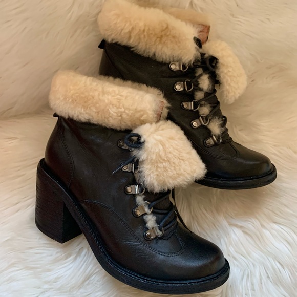 JEFFREY CAMPBELL Shearling Cuff Chunky Lace Up Leather Boots - Picture 6 of 13